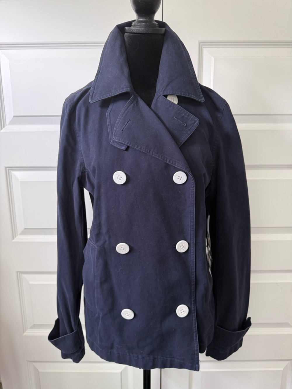 J. Crew Navy Double-Breasted Peacoat with White Buttons